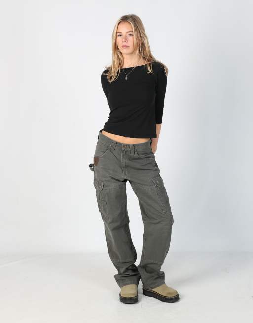 Vintage Wrangler 28x56 canvas carpenter jeans in dark green