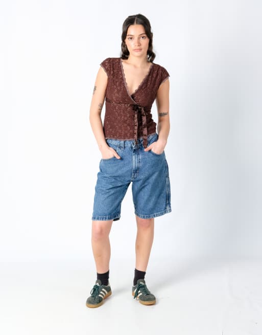 Vintage Wrangler 30x21 Denim Carpenter Baggy Jorts Shorts Blue