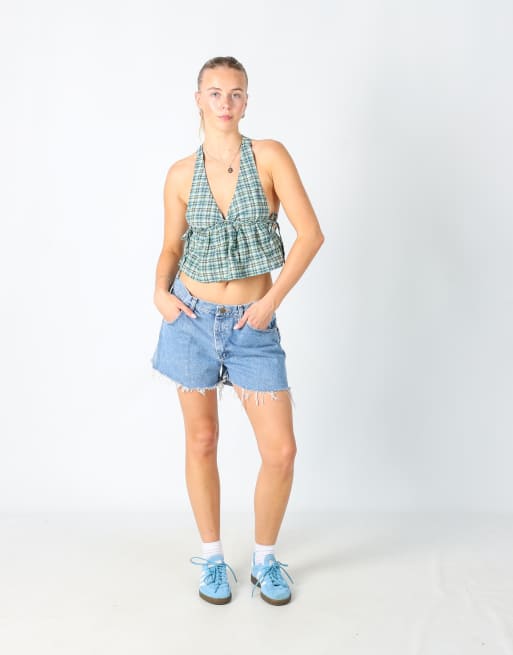 Vintage Wrangler 32x13 denim shorts in light blue