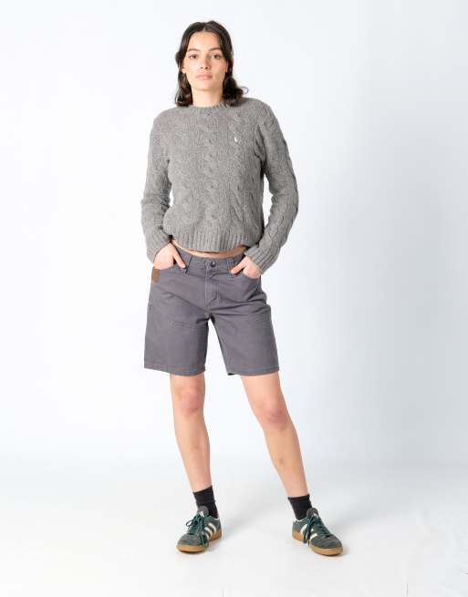 Vintage Wrangler 32x18 Canvas Carpenter Baggy Shorts Charcoal Grey