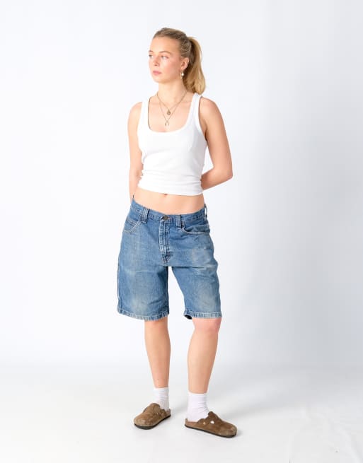 Vintage Wrangler 32x20 Denim Carpenter Baggy Jorts Shorts Light Blue