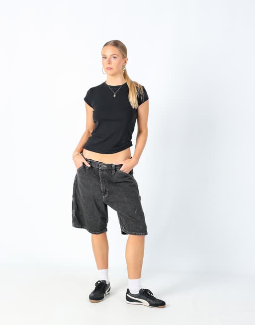 Vintage Wrangler 32x21 denim carpenter baggy jorts shorts charcoal grey