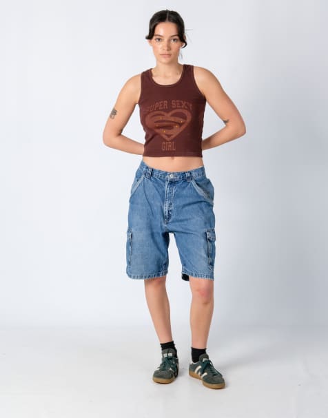 Vintage Wrangler 32x21 Denim Carpenter Baggy Jorts Shorts Light Blue - view 1