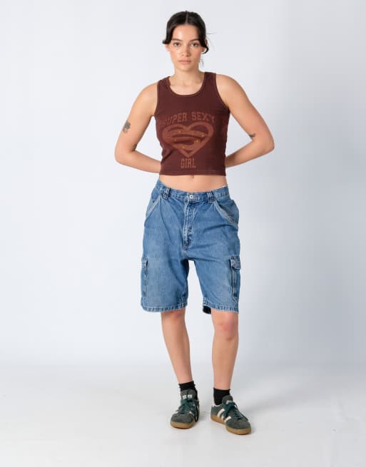 Vintage Wrangler 32x21 Denim Carpenter Baggy Jorts Shorts Light Blue