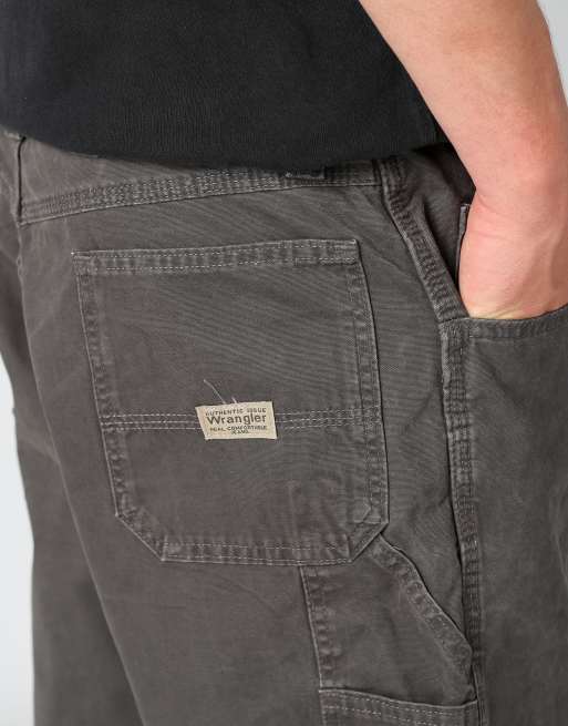 Vintage Wrangler 32x34 canvas carpenter baggy shorts in charcoal grey, 4 of 4