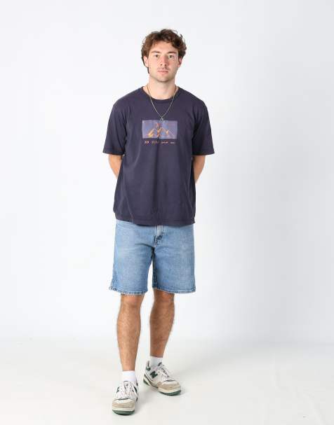 Vintage Wrangler 32x64 denim carpenter baggy jorts shorts in light blue - view 1