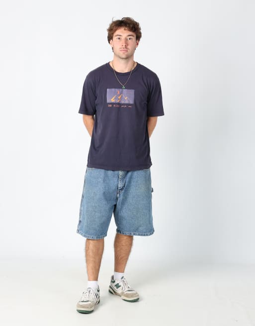 Vintage Wrangler 32x77 denim carpenter baggy jorts shorts in light blue