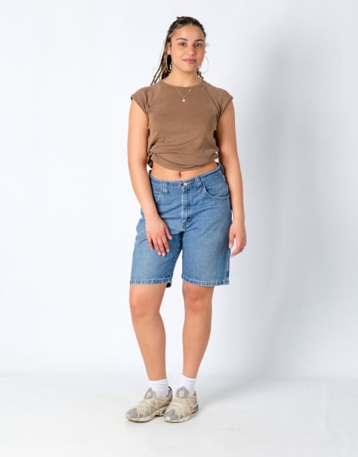 Vintage Wrangler 33x21 Denim Carpenter Baggy Jorts Shorts Light Blue