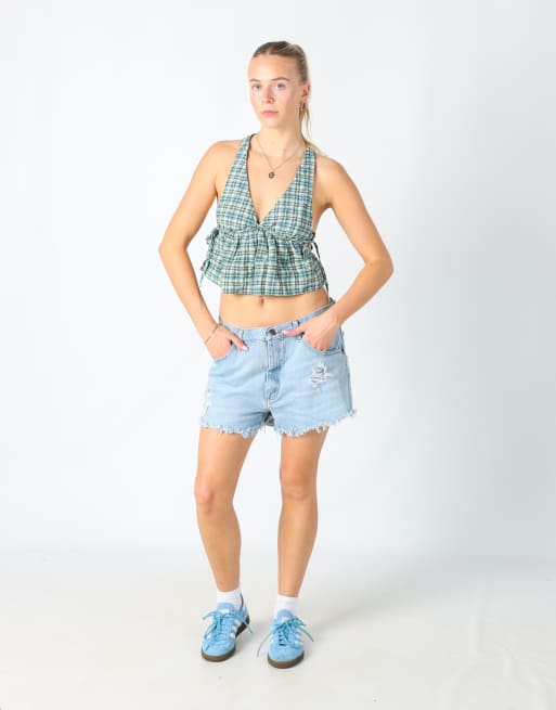 Vintage Wrangler 34x14 denim shorts in light blue