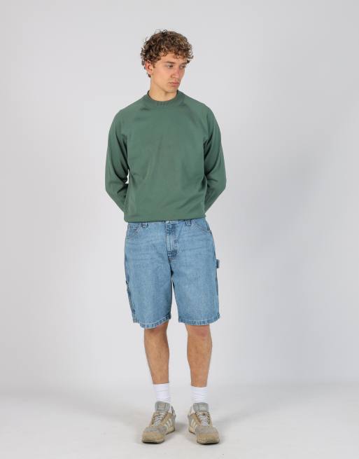 Vintage Wrangler 34x18 denim carpenter baggy jorts shorts in light blue, 1 of 4