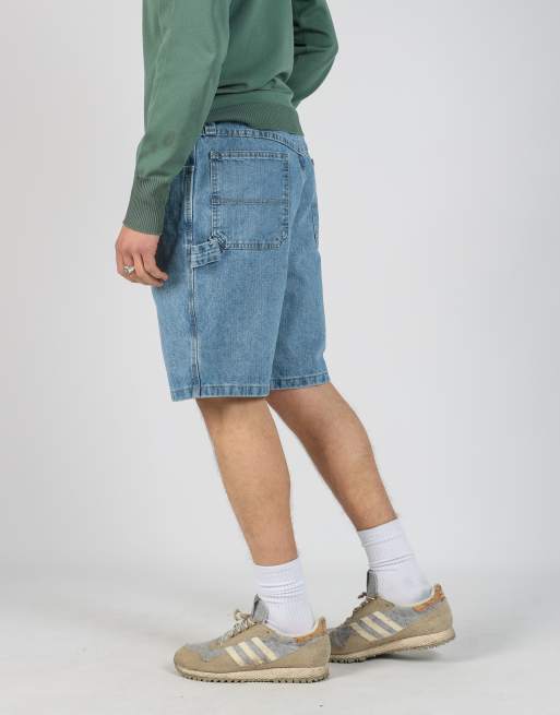 Vintage Wrangler 34x18 denim carpenter baggy jorts shorts in light blue, 2 of 4