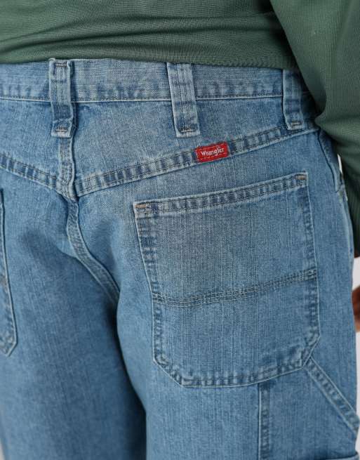 Vintage Wrangler 34x18 denim carpenter baggy jorts shorts in light blue, 4 of 4