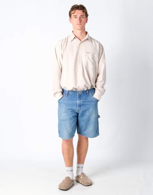 Vintage Wrangler 34x20 Denim Carpenter Baggy Jorts Shorts Light Blue
