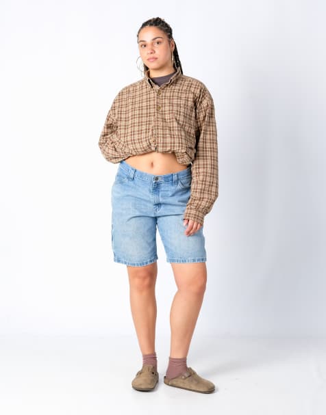 Vintage Wrangler 34x20 Denim Carpenter Baggy Jorts Shorts Light Blue - view 1