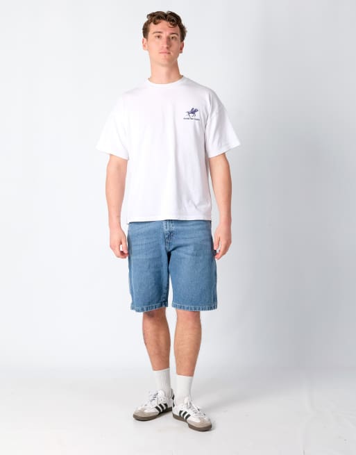 Vintage Wrangler 34x21 Denim Carpenter Baggy Jorts Shorts Light Blue