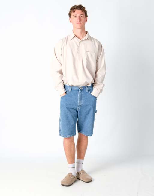 Vintage Wrangler 34x21 Denim Carpenter Baggy Jorts Shorts Light Blue