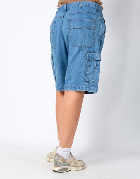 Vintage Wrangler 34x21 Denim Carpenter Baggy Jorts Shorts Light Blue - view 1