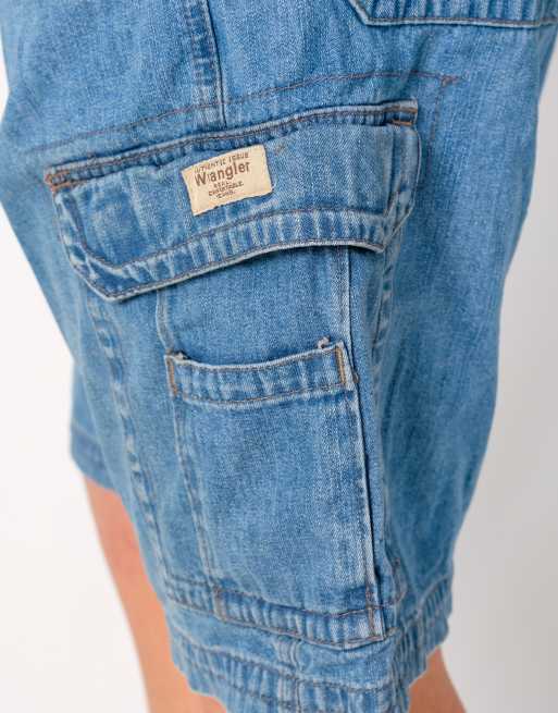 Vintage Wrangler 34x21 Denim Carpenter Baggy Jorts Shorts Light Blue, 4 of 4