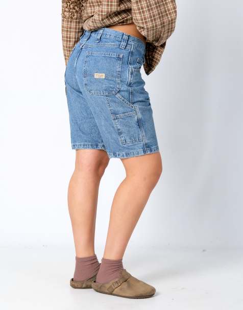 Vintage Wrangler 34x21 Denim Carpenter Baggy Jorts Shorts Light Blue - view 1