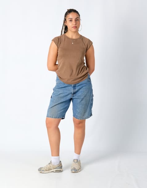 Vintage Wrangler 34x21 Denim Carpenter Baggy Jorts Shorts Light Blue - view 1