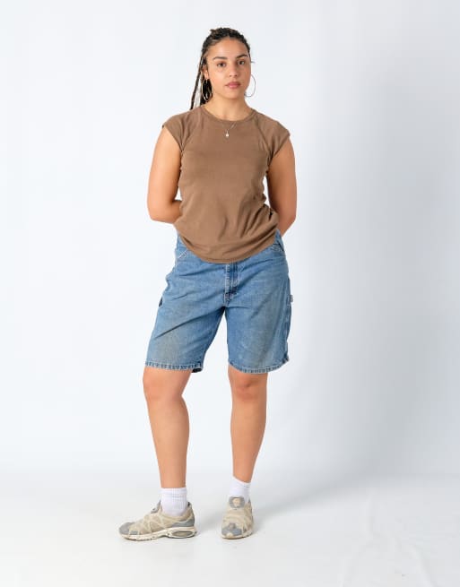 Vintage Wrangler 34x21 Denim Carpenter Baggy Jorts Shorts Light Blue