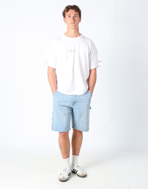 Vintage Wrangler 34x21 denim carpenter baggy jorts shorts light blue - view 1