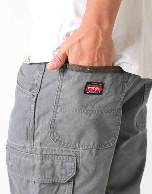 Vintage Wrangler 34x22 canvas carpenter baggy shorts in charcoal grey, 4 of 4