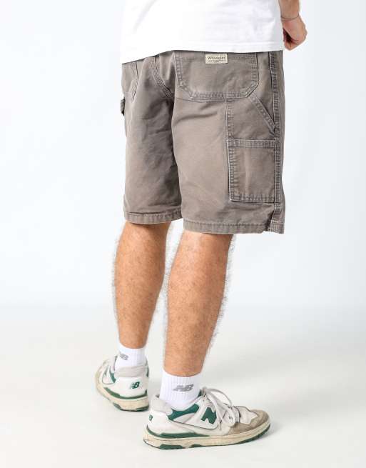 Vintage Wrangler 34x22 canvas carpenter baggy shorts in charcoal grey, 2 of 4