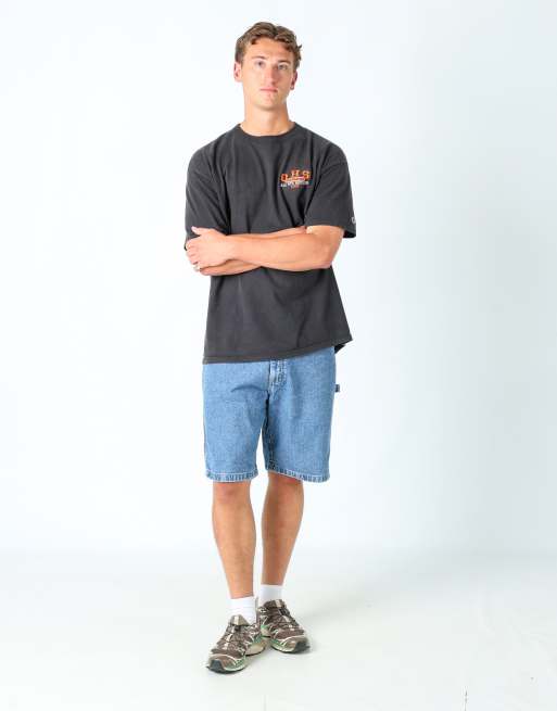 Vintage Wrangler 34x22 denim carpenter baggy jorts shorts in light blue, 2 of 4