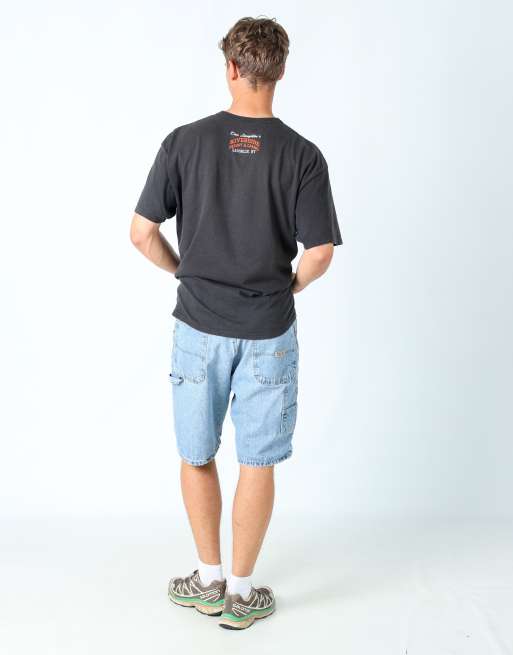 Vintage Wrangler 34x22 denim carpenter baggy jorts shorts in light blue, 3 of 4