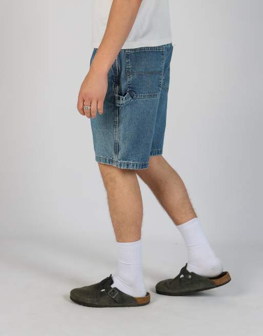Vintage Wrangler 34x23 denim carpenter baggy jorts shorts in light blue, 2 of 4