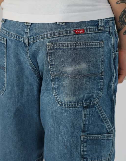 Vintage Wrangler 34x23 denim carpenter baggy jorts shorts in light blue, 4 of 4