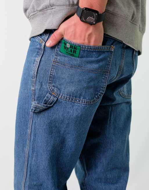 Vintage Wrangler 34x30 Denim Carpenter Baggy Jeans Blue