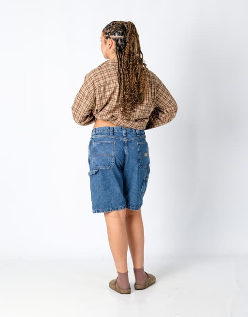 Vintage Wrangler 36x21 Denim Carpenter Baggy Jorts Shorts Blue, 3 of 4