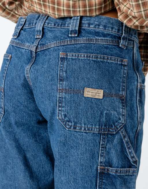 Vintage Wrangler 36x21 Denim Carpenter Baggy Jorts Shorts Blue, 4 of 4