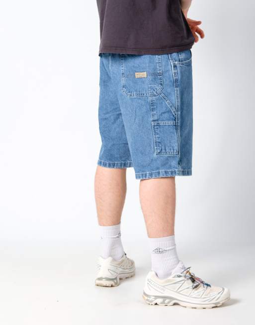 Vintage Wrangler 36x21 Denim Carpenter Baggy Jorts Shorts Light Blue, 3 of 4