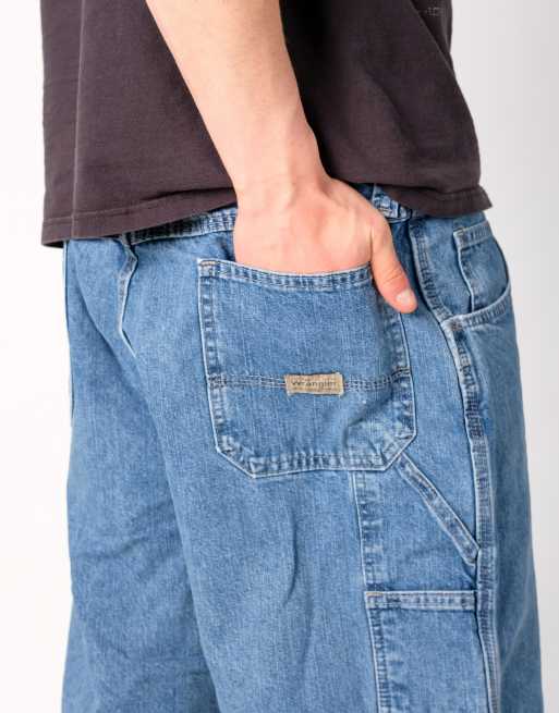 Vintage Wrangler 36x21 Denim Carpenter Baggy Jorts Shorts Light Blue, 4 of 4