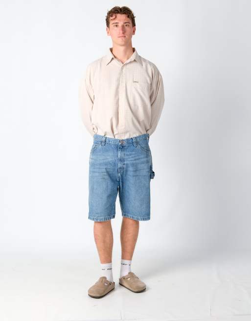Vintage Wrangler 36x21 Denim Carpenter Baggy Jorts Shorts Light Blue