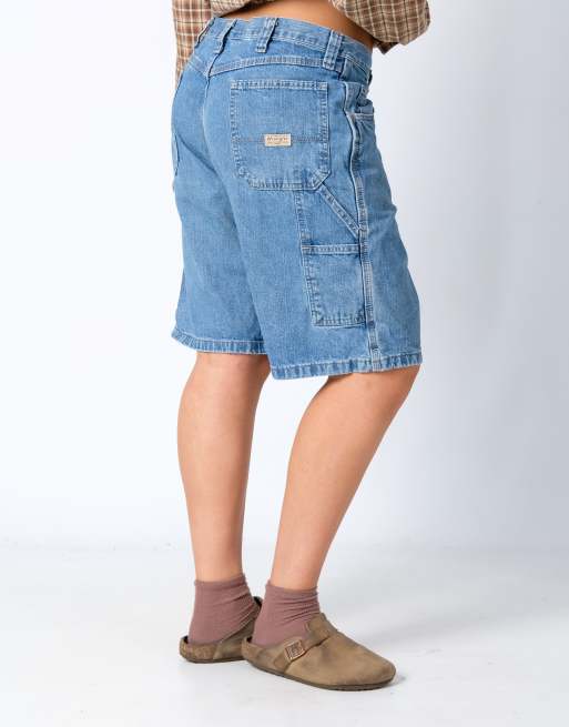 Vintage Wrangler 36x21 Denim Carpenter Baggy Jorts Shorts Light Blue, 2 of 4