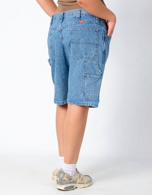 Vintage Wrangler 36x21 Denim Carpenter Baggy Jorts Shorts Light Blue