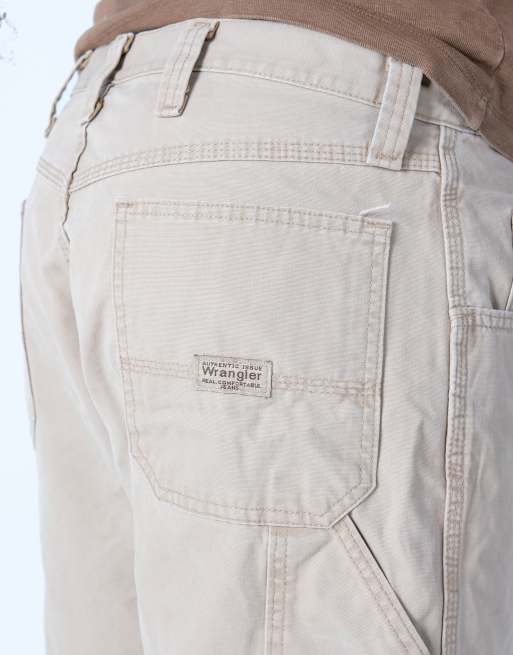 Vintage Wrangler 36x22 Canvas Carpenter Baggy Shorts Beige, 4 of 4