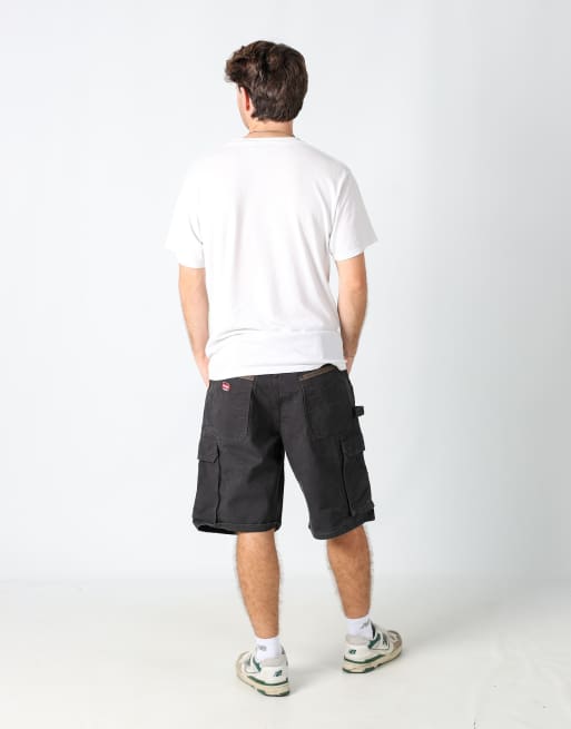 Vintage Wrangler 36x22 canvas carpenter baggy shorts in black, 3 of 4