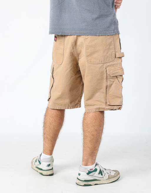 Vintage Wrangler 36x22 canvas carpenter baggy shorts in tan, 2 of 4