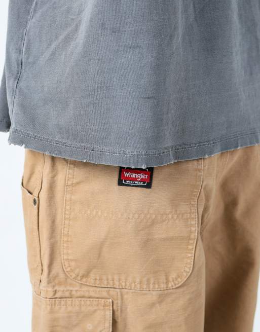 Vintage Wrangler 36x22 canvas carpenter baggy shorts in tan, 4 of 4