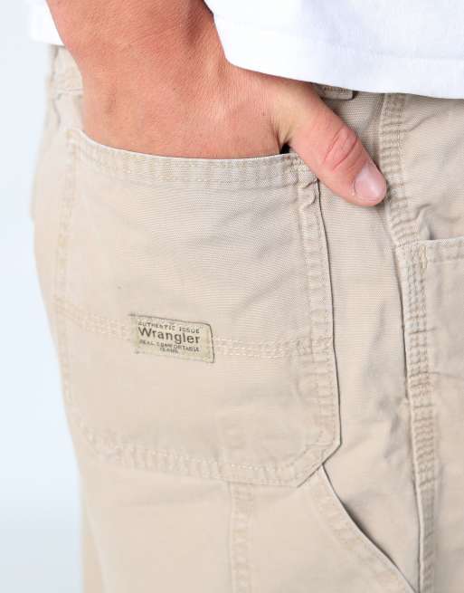 Vintage Wrangler 36x22 canvas carpenter baggy shorts in tan, 4 of 4
