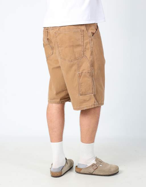 Vintage Wrangler 36x22 canvas carpenter baggy shorts in tan, 2 of 4