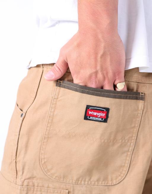Vintage Wrangler 36x22 canvas carpenter baggy shorts in tan, 4 of 4