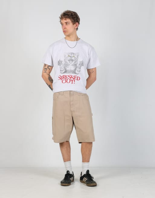 Vintage Wrangler 36x22 canvas carpenter baggy shorts in tan, 2 of 6