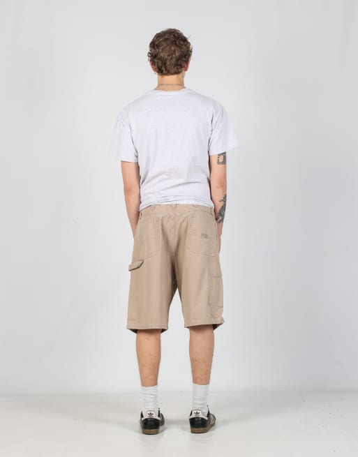 Vintage Wrangler 36x22 canvas carpenter baggy shorts in tan, 3 of 6