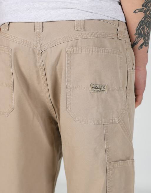 Vintage Wrangler 36x22 canvas carpenter baggy shorts in tan, 6 of 6